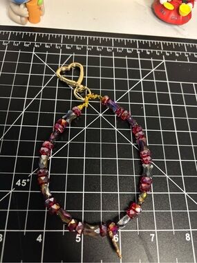 Gold Heart Clasp Red and Purple Beaded keychain - Women Jewelry